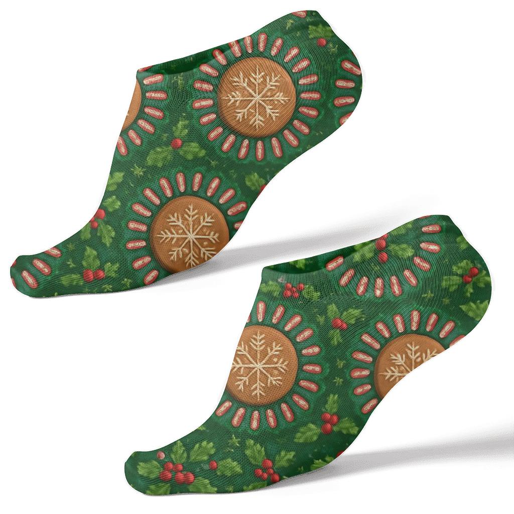 Gingerbread Medallion Grid With Candy Canes Halo comfortable cotton ankle socks