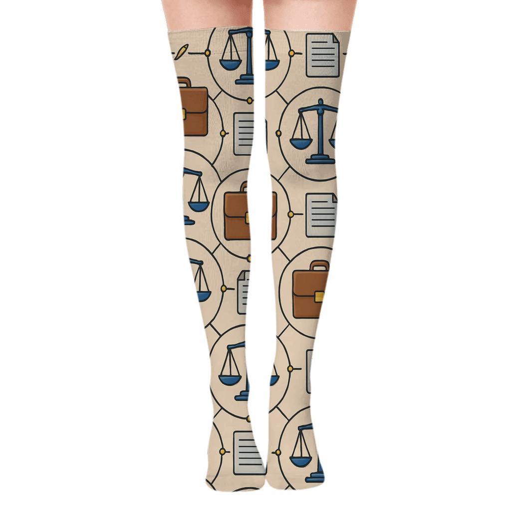 Scales And Briefcases Orbit Pattern Paralegal Edition premium cozy over-the-knee socks