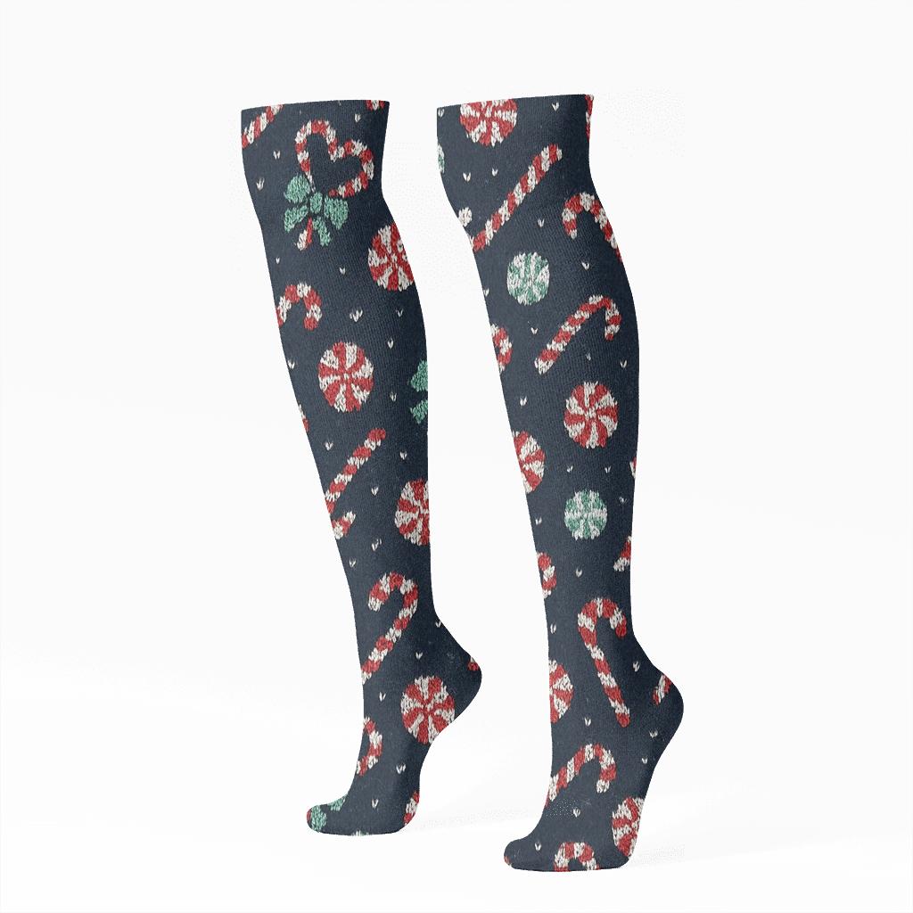 Starlit Garland Scatter, Holiday Candy Canes custom knee-high socks