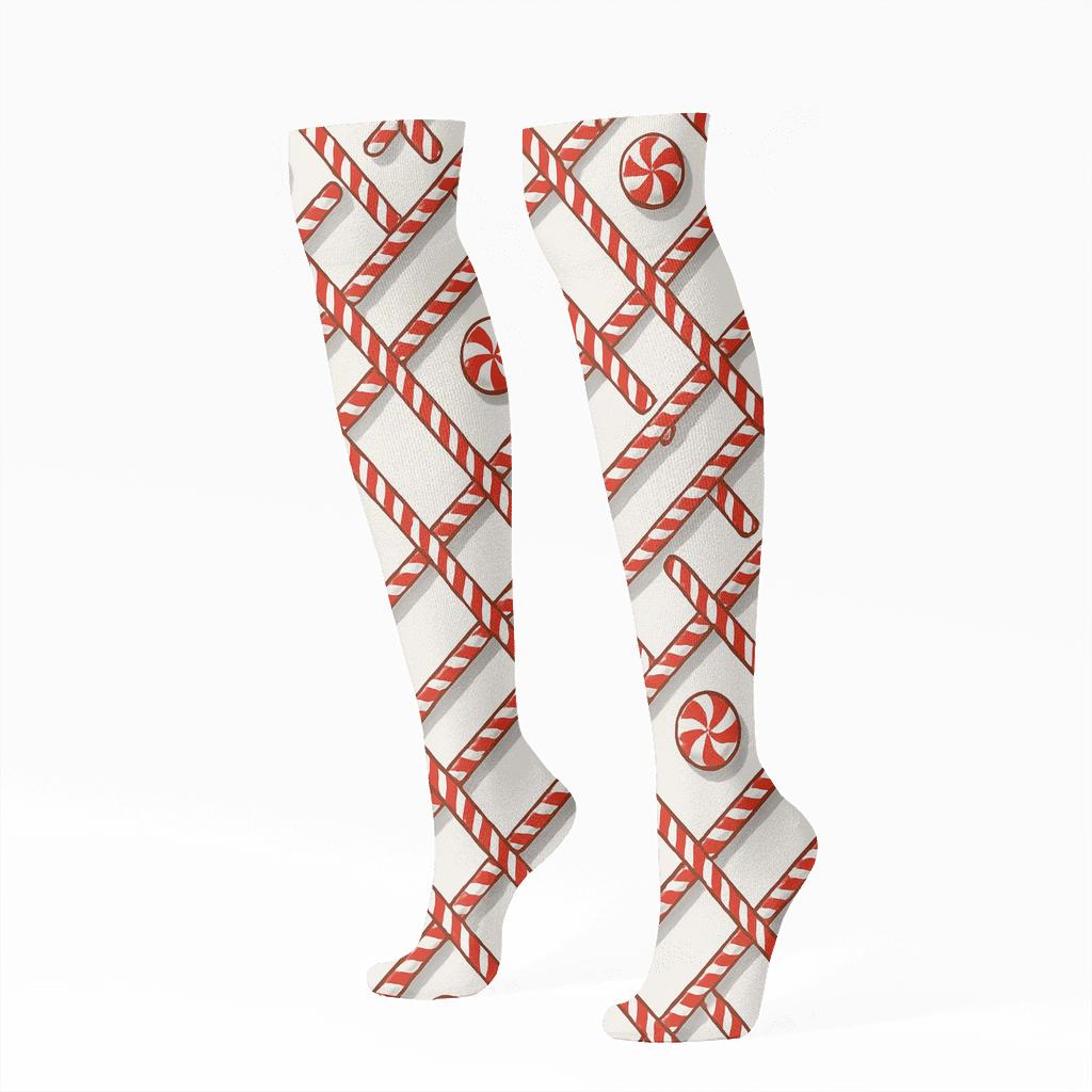 Diagonal Meteor Trail With Candy Canes Path stylish athletic knee-high socks