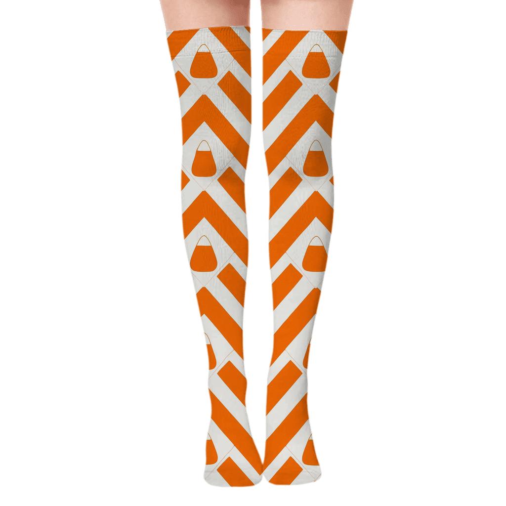 Candy Corn Zigzag Lattice On White Background stylish fashion over-the-knee socks