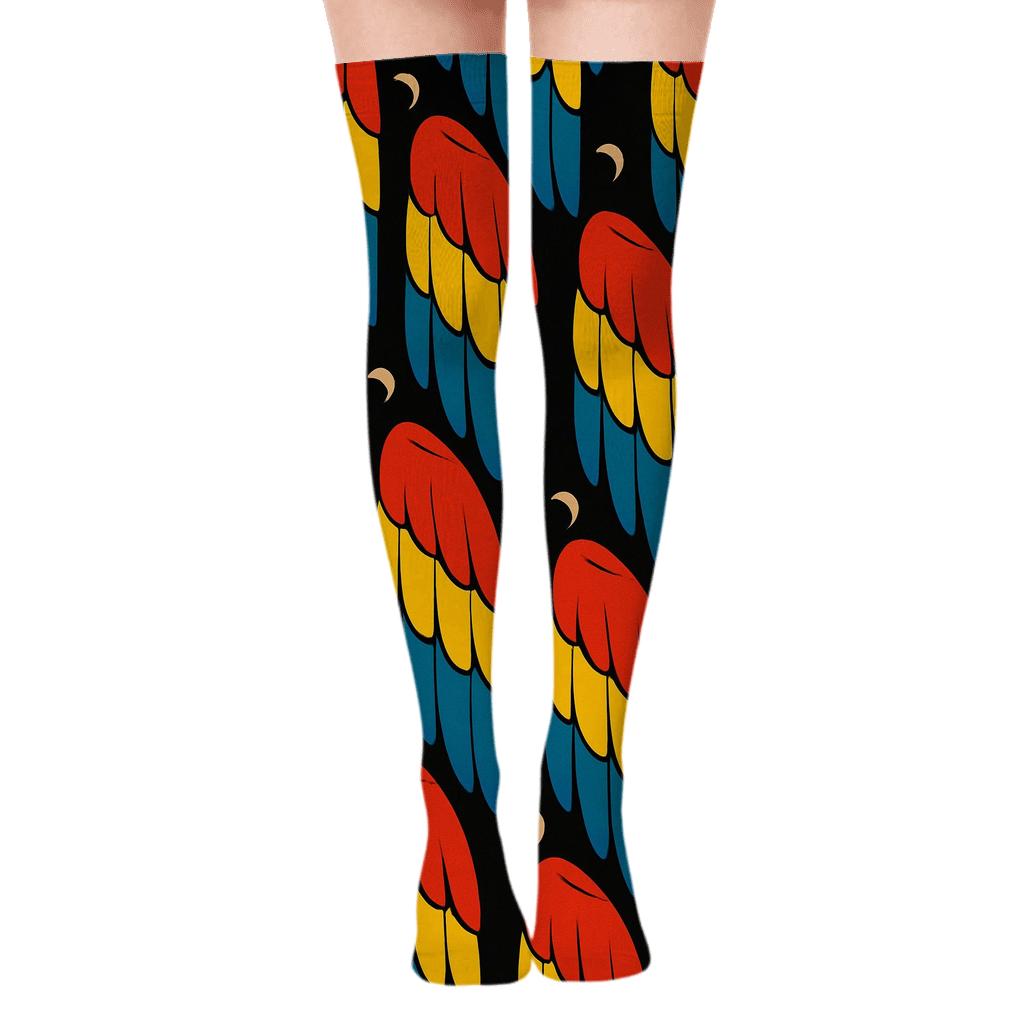 Tropical Parrot Wing Stripe Cascade soft everyday over-the-knee socks
