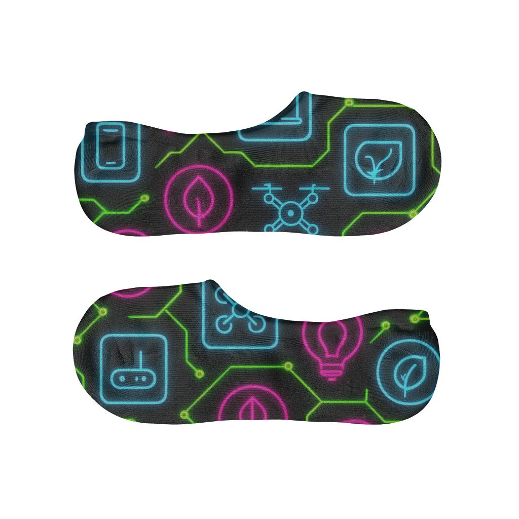 Neon Interface Grid With 2025 Signal Lines designer printed no-show socks