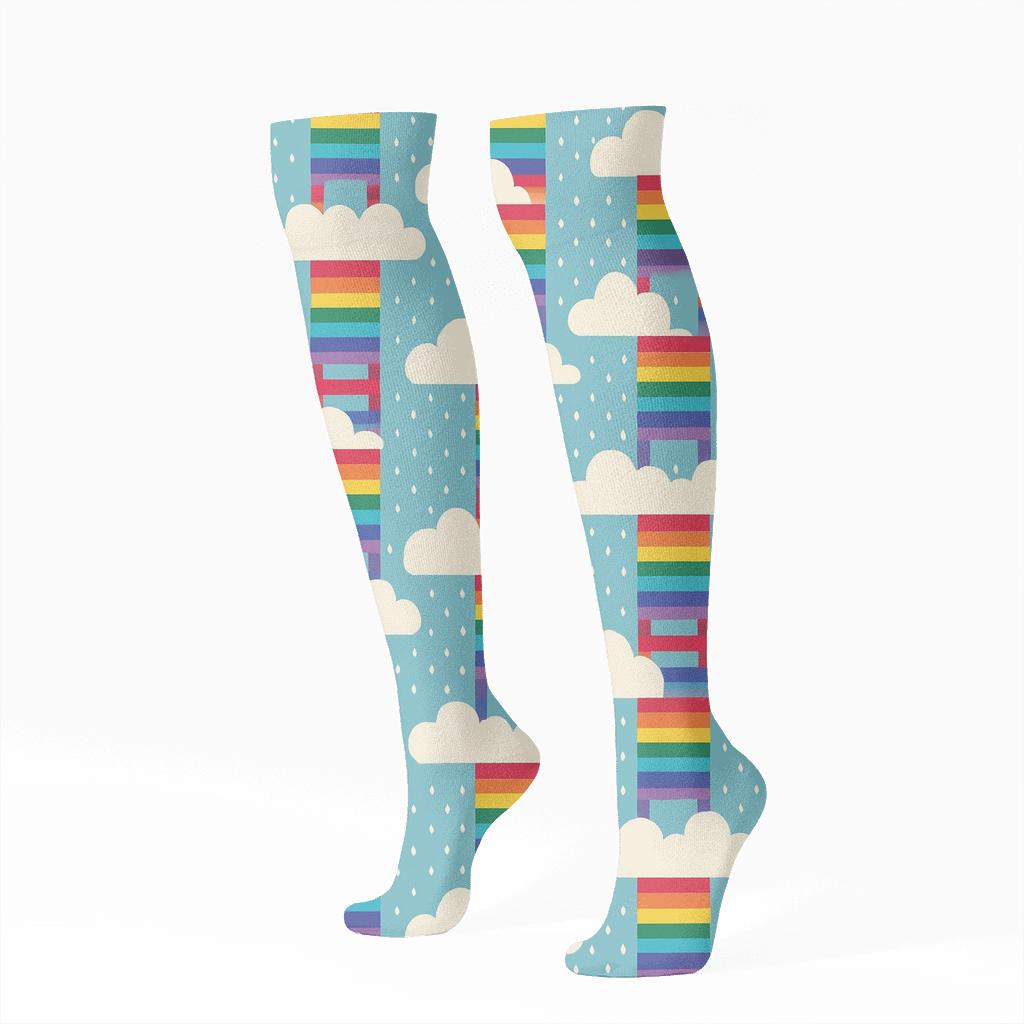 Prismatic Cloud Ladder Stripes unique graphic knee-high socks