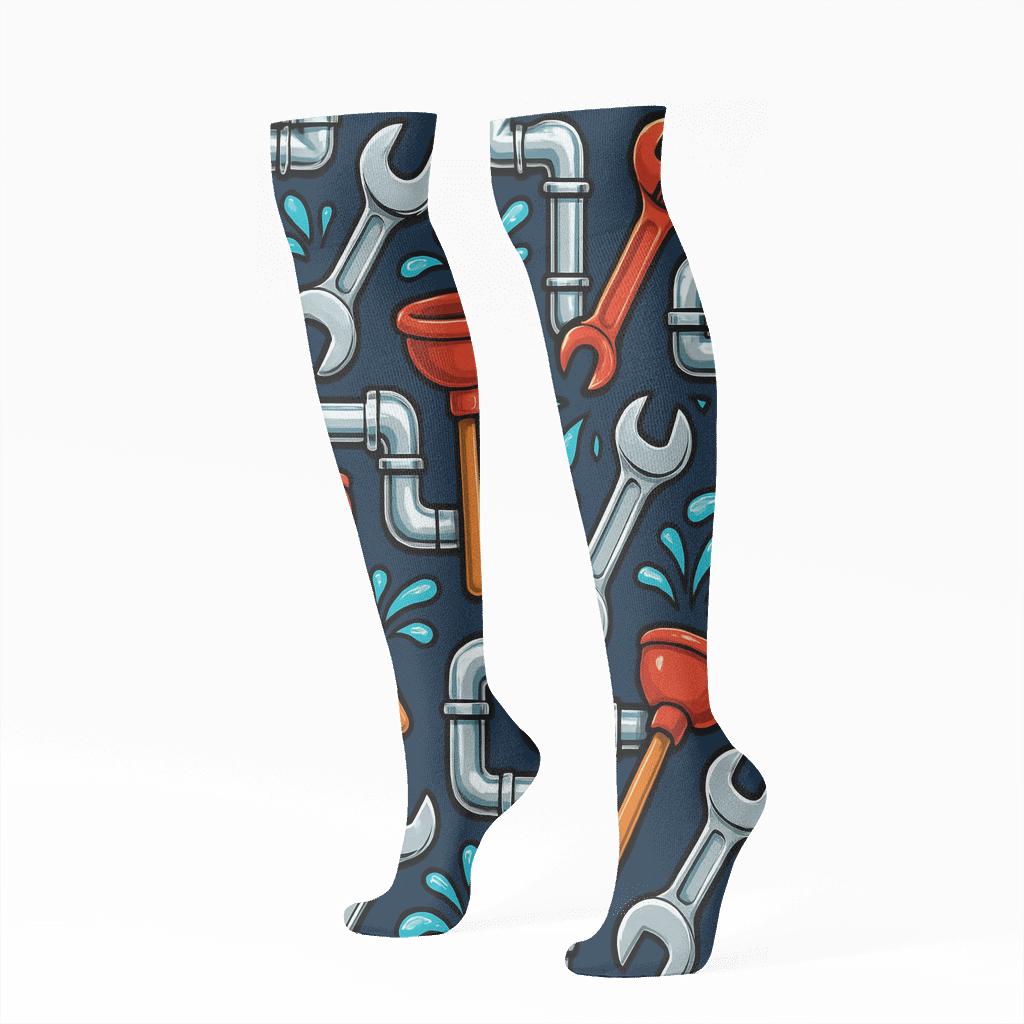 Plumber Party Pipe Grid soft everyday knee-high socks