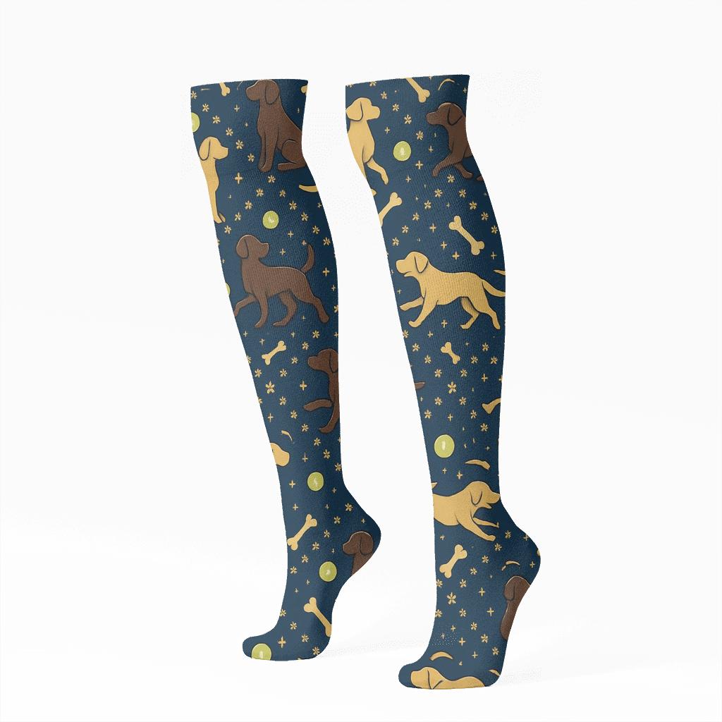 Labrador Retriever Constellation Paw Print Lattice premium sports knee-high socks