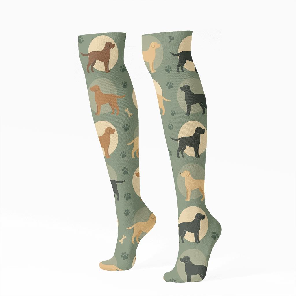 Starfield Pattern With Labrador Retriever Moonlit Silhouettes premium sports knee-high socks