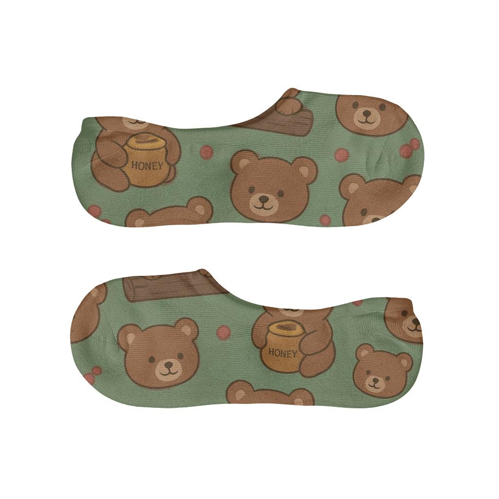Forest Picnic Scatter With Playful Bear Cubs soft cotton no-show socks