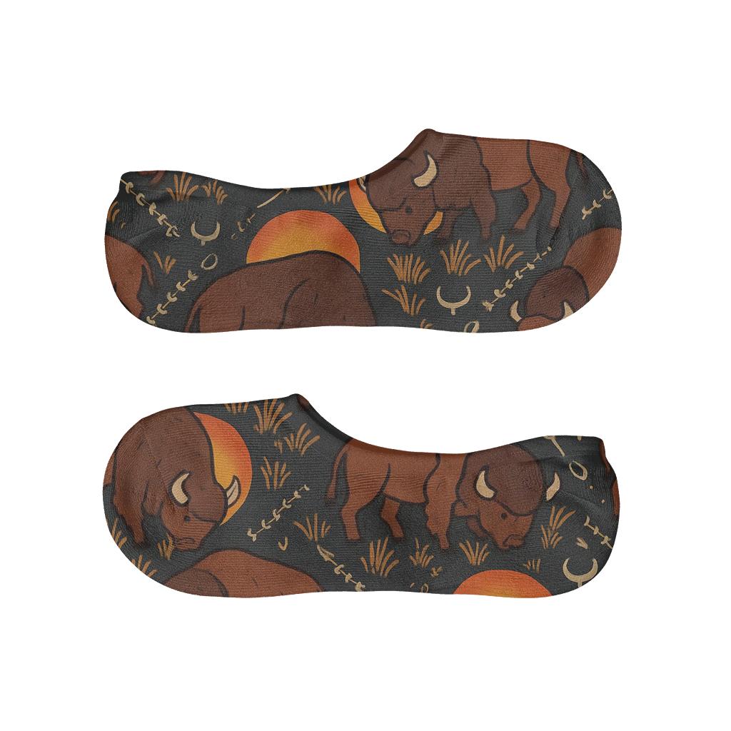 Sunset Prairie Pattern Bison anti-slip no-show socks