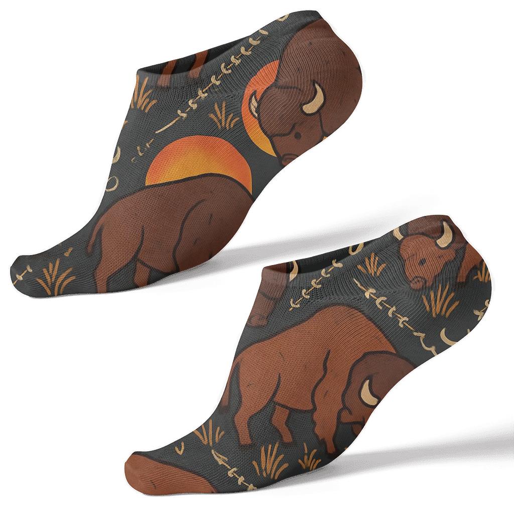 Sunset Prairie Pattern Bison personalized ankle socks
