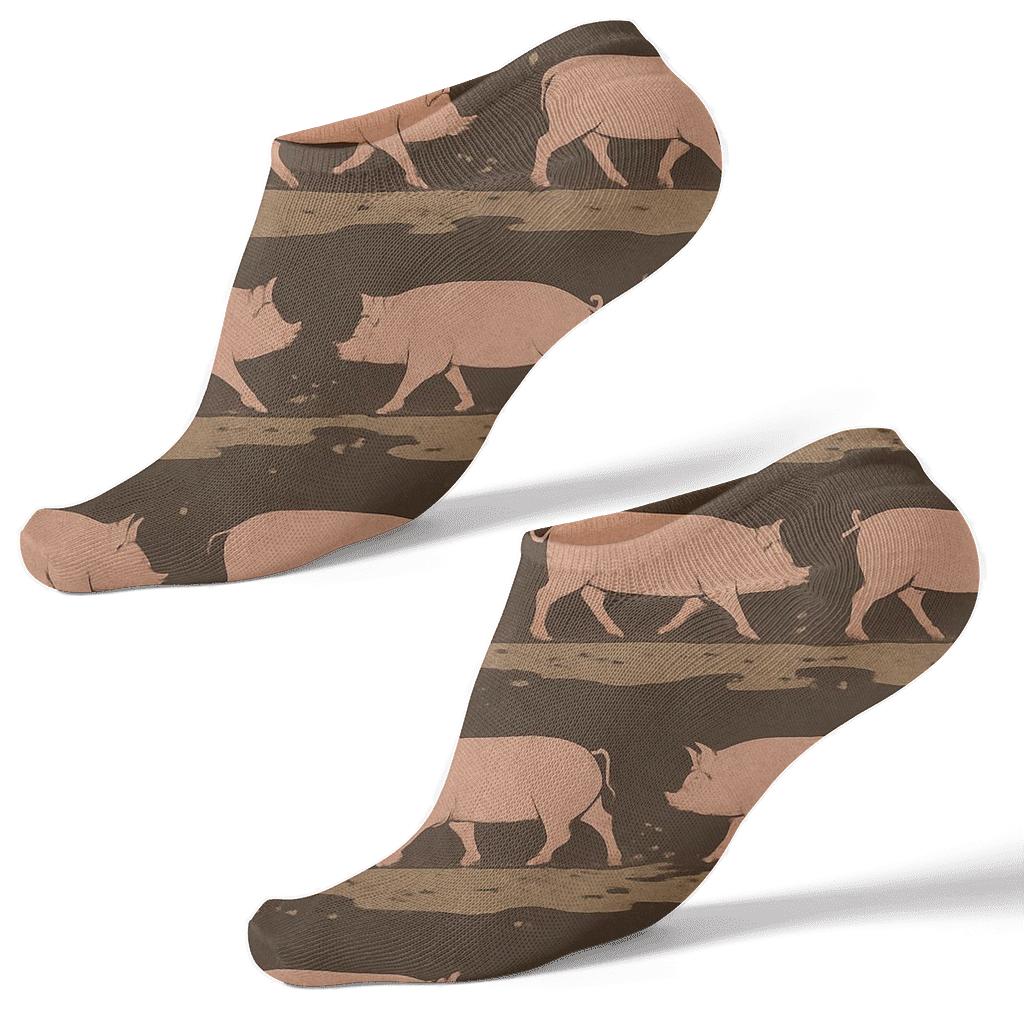 Mud Puddles With Silhouette Pig Parade comfortable cotton ankle socks