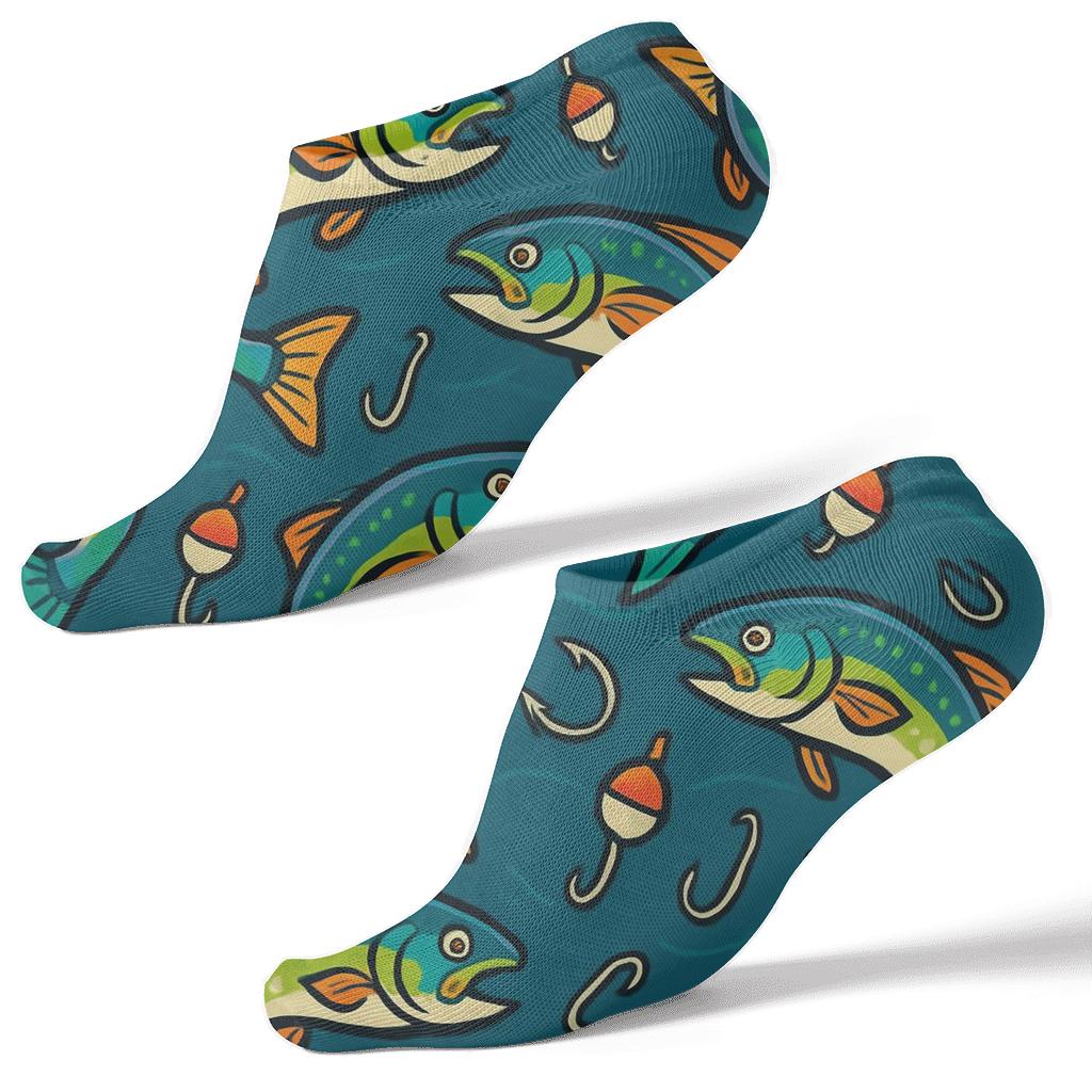 Fisher Edition Jumping Trout Mosaic On Deep River Blue personalized ankle socks