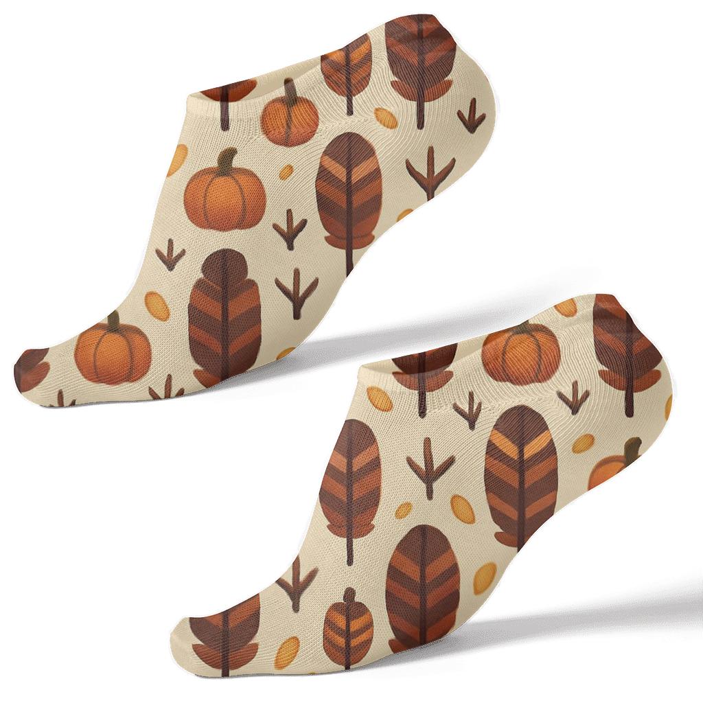 Turkey Feather Harvest Grid designer print ankle socks