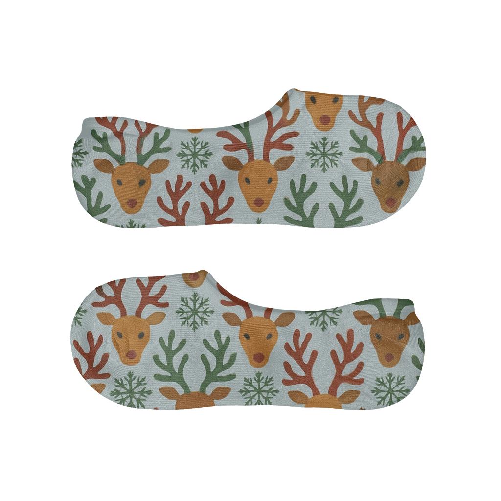 Nordic Antler Mosaic With Reindeer Motifs breathable no-show socks