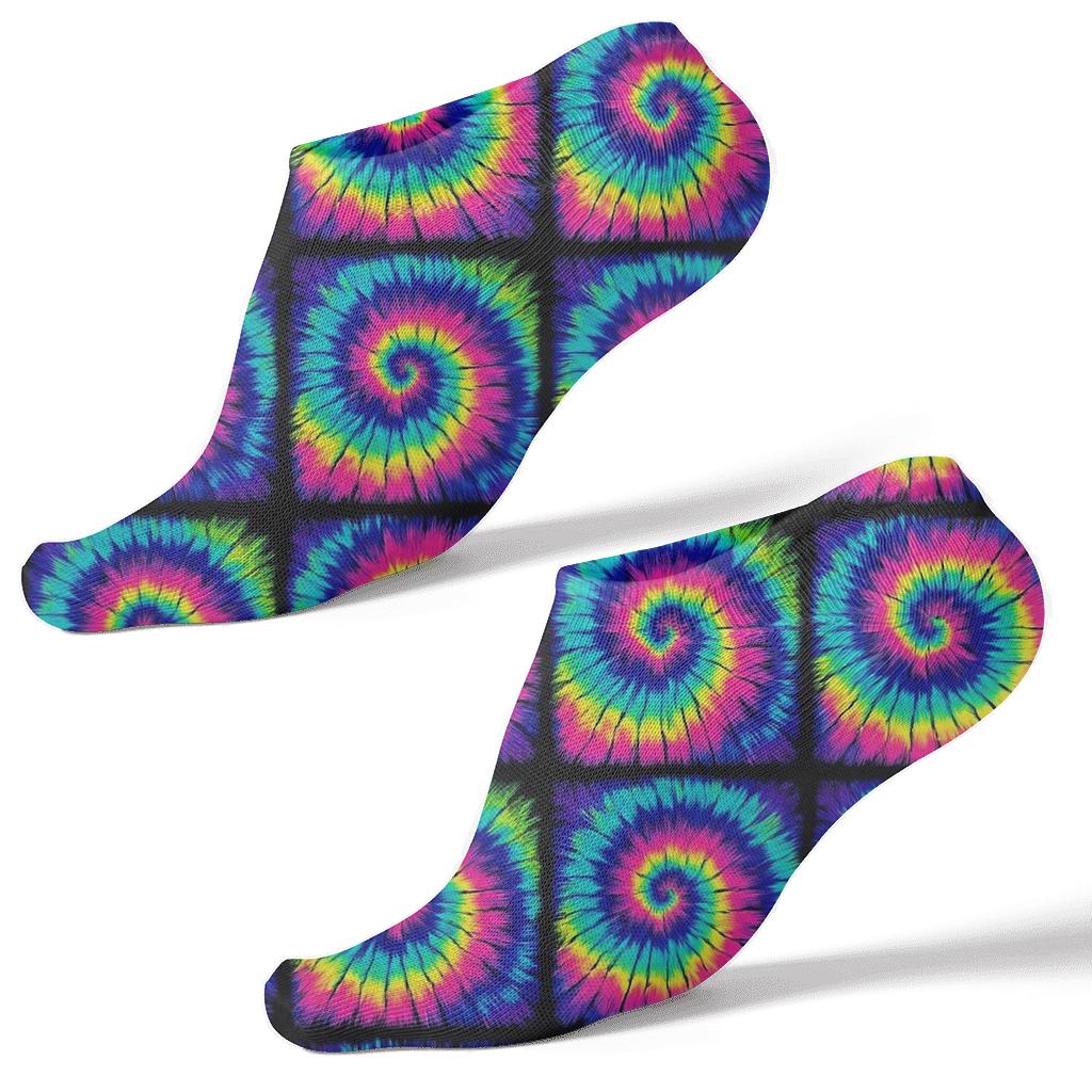 Neon Spiral Tile Storm On Ink Black designer print ankle socks