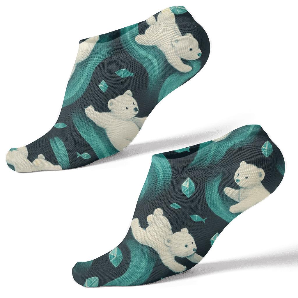 Polar Bear Aurora Ice Slide Pattern stylish athletic ankle socks