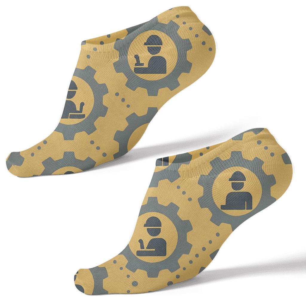Gear Lattice With Machine Operator Icons unique graphic ankle socks