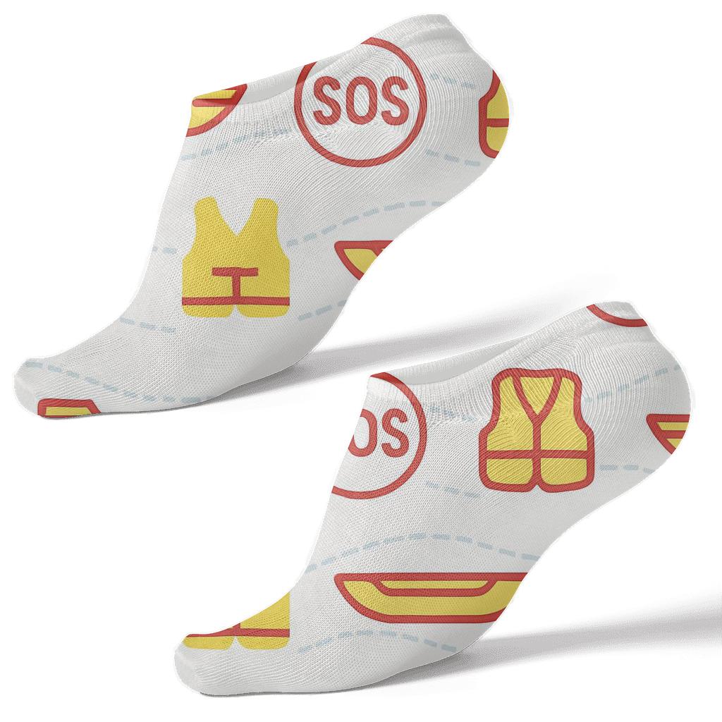 Signal Wave Pattern With Rescue Worker Icons stylish athletic ankle socks