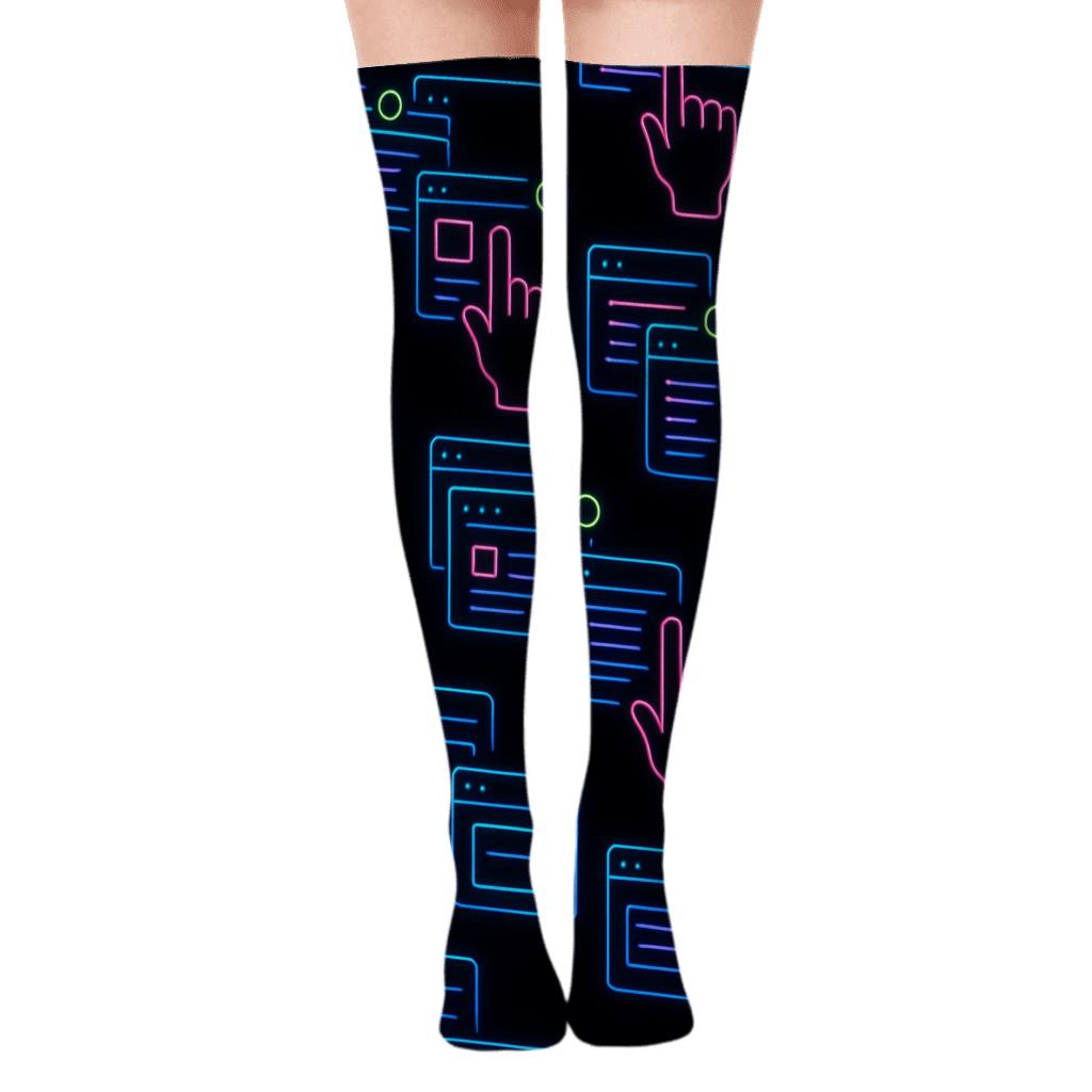 2025 Neon Interface Cascade Pattern unique graphic over-the-knee socks