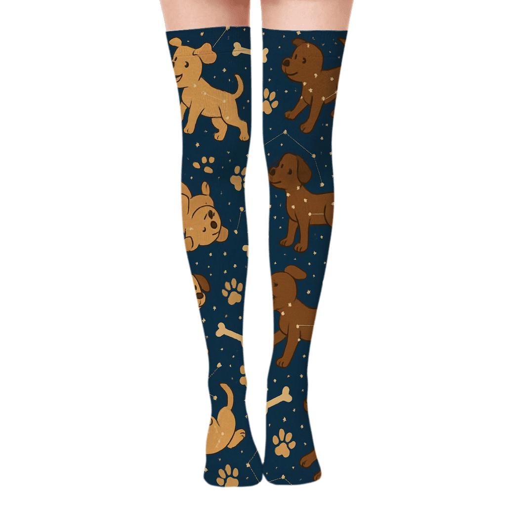 Dog Park Constellation Pattern unique graphic over-the-knee socks