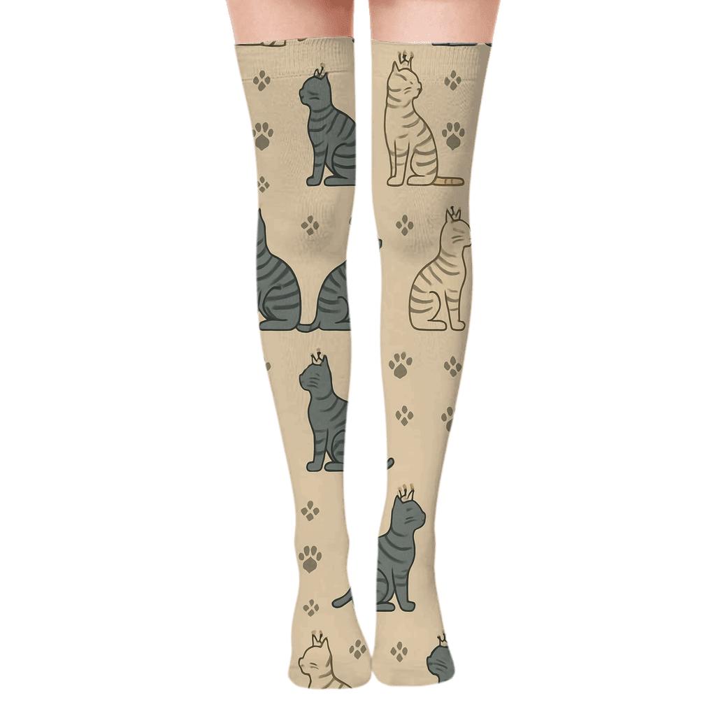Crowned Paw Parade Cat Edition soft everyday over-the-knee socks