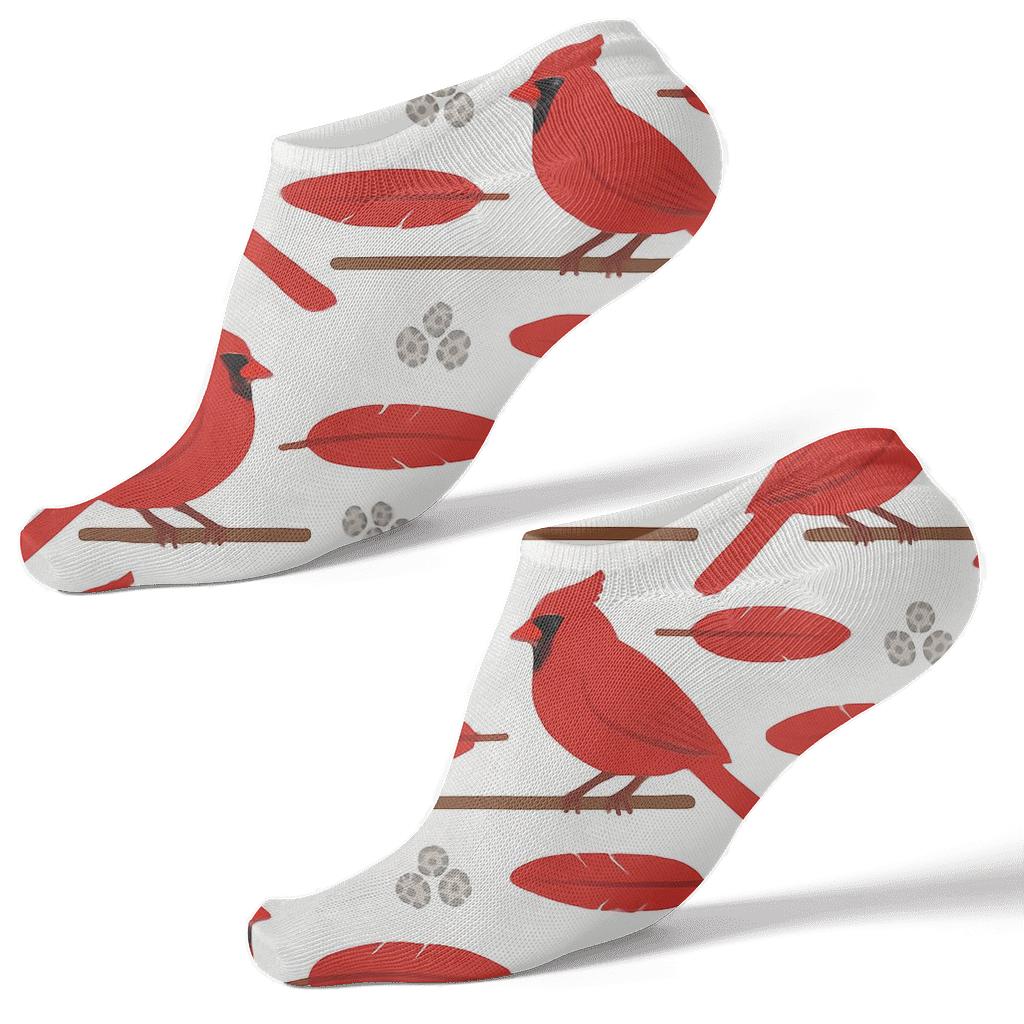 Cardinal Perch Stripe On Winter White designer print ankle socks