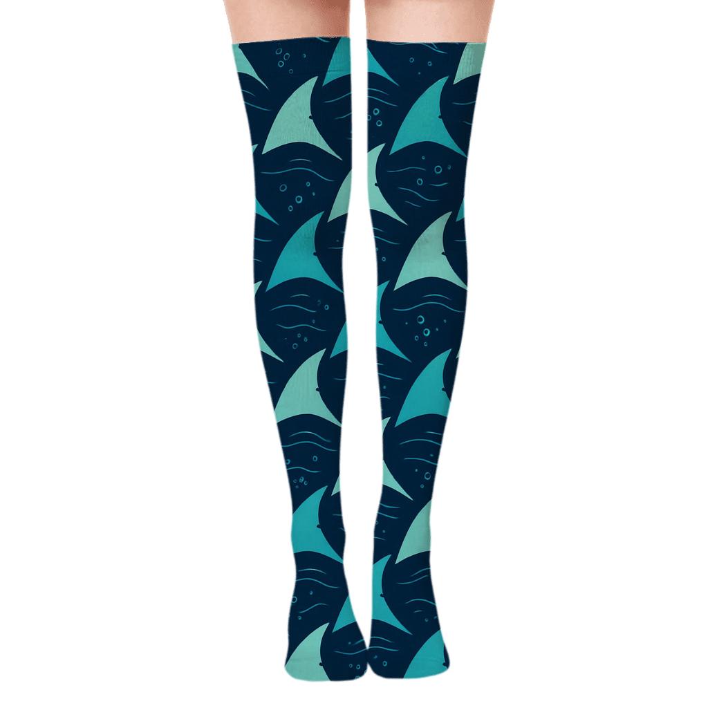 Shark Tide Chevron Waves trendy patterned over-the-knee socks