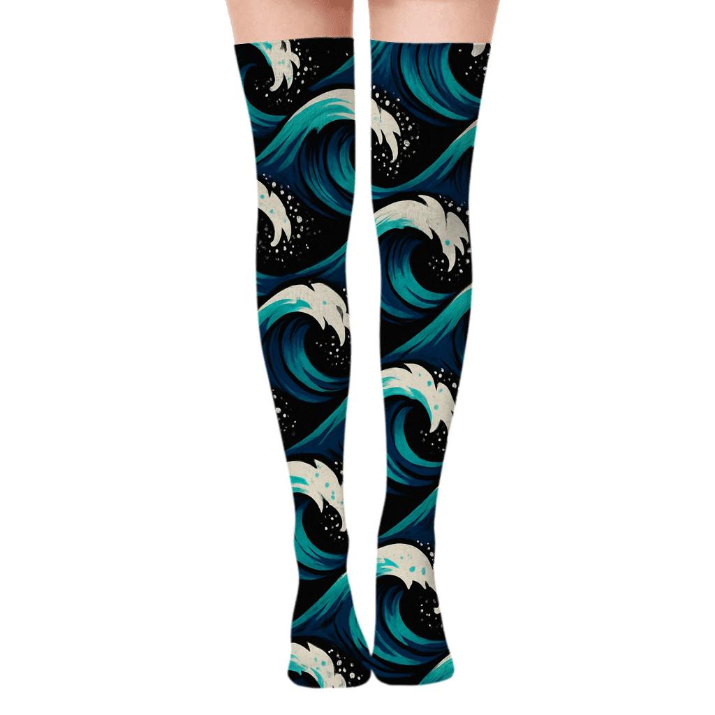 Storm Line Surf Arcs On Midnight Sea personalized over-the-knee socks