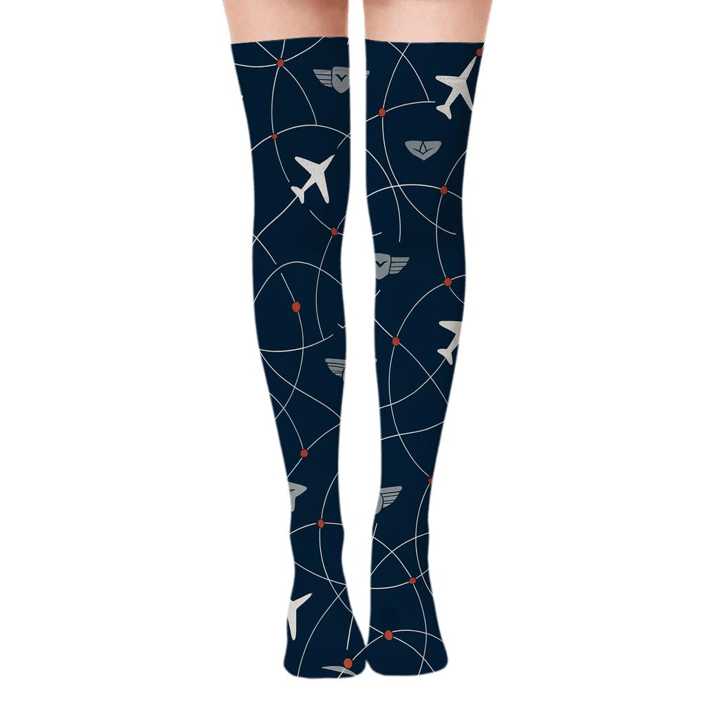 Starbound Pilot-Charted Flight Paths unique graphic over-the-knee socks