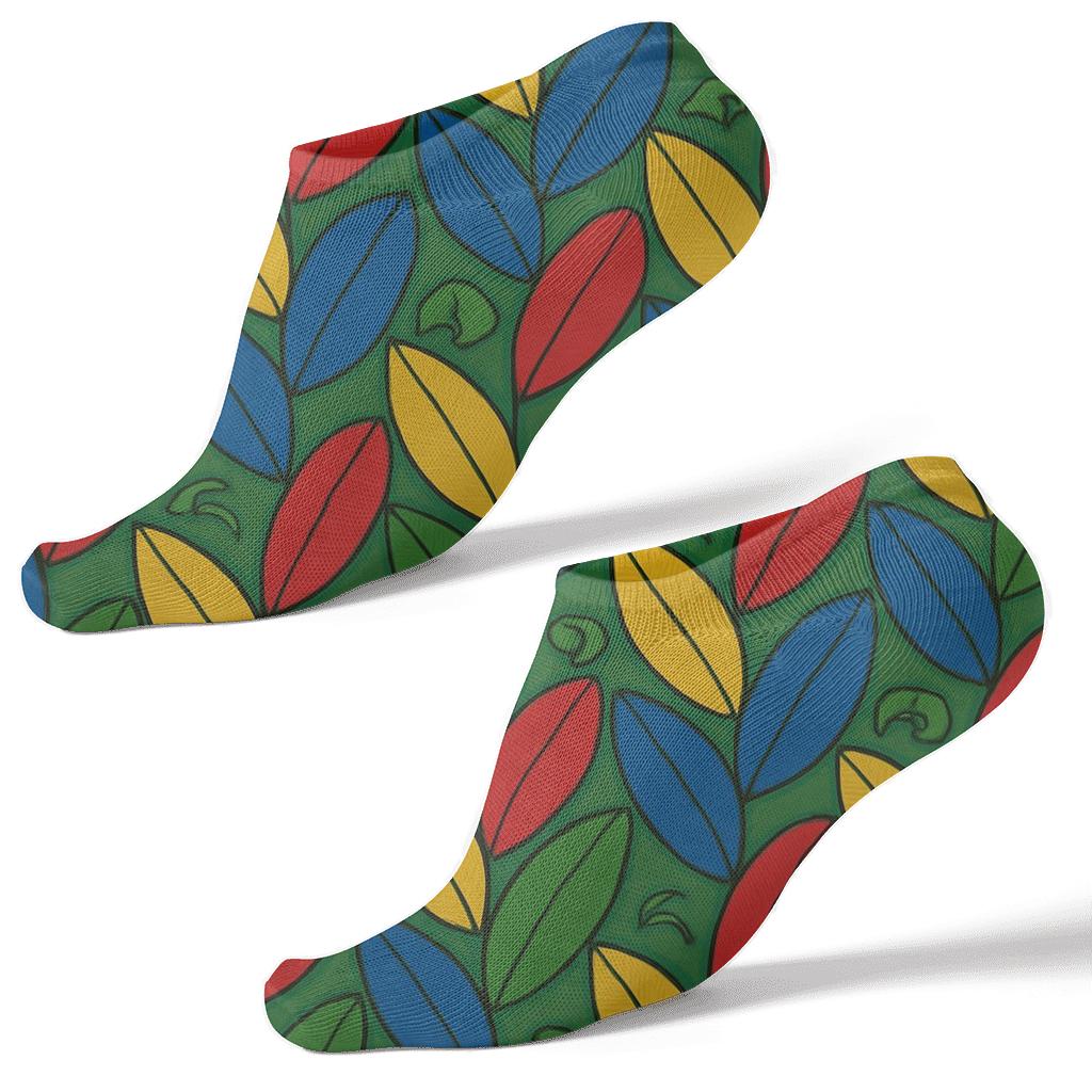 Parrot Plumage Mosaic On Tropical Green custom ankle socks