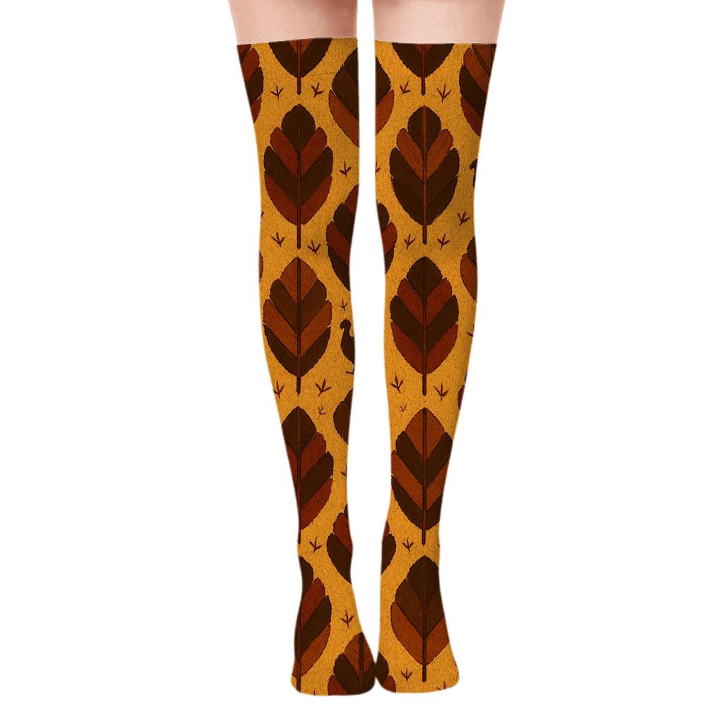 Celestial Feather Lattice With Hidden Turkey Motifs comfortable cotton over-the-knee socks