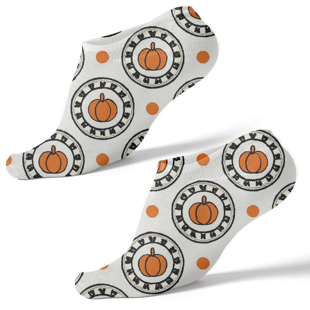 Witch Hat Pumpkin Ring Medallions On Proper White Background unique graphic ankle socks