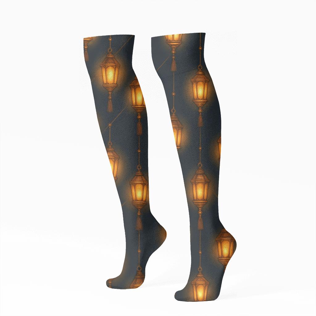 Midnight Garden With Lantern Patterned Sky premium sports knee-high socks