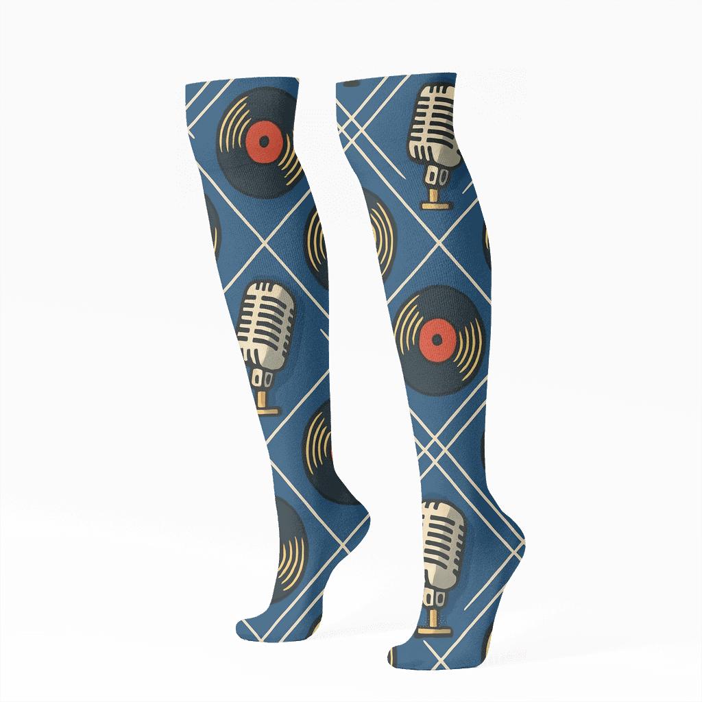 Musician Night Vinyl Lattice Knee-High Socks
