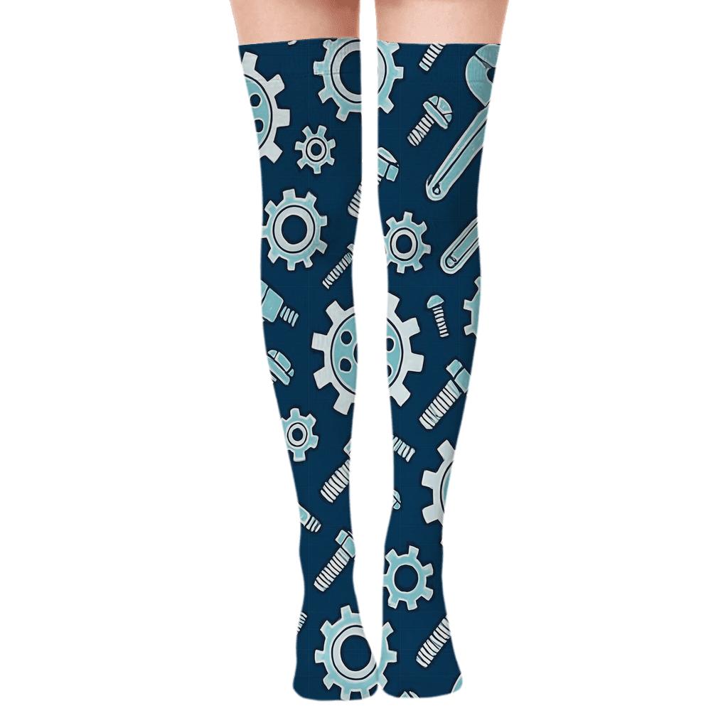 Mechanic Blueprint Gear Parade trendy patterned over-the-knee socks