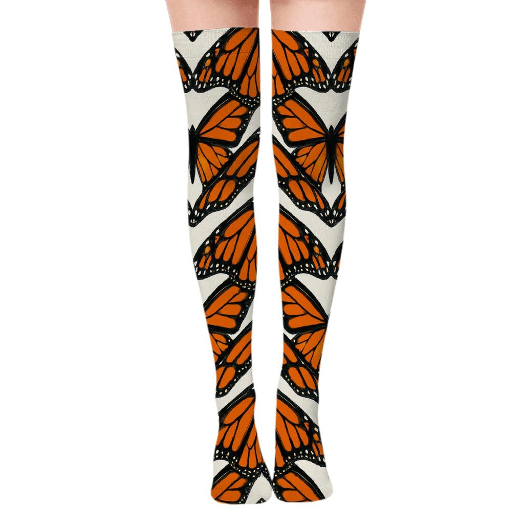 Monarch Migration Wing Chevron premium cozy over-the-knee socks