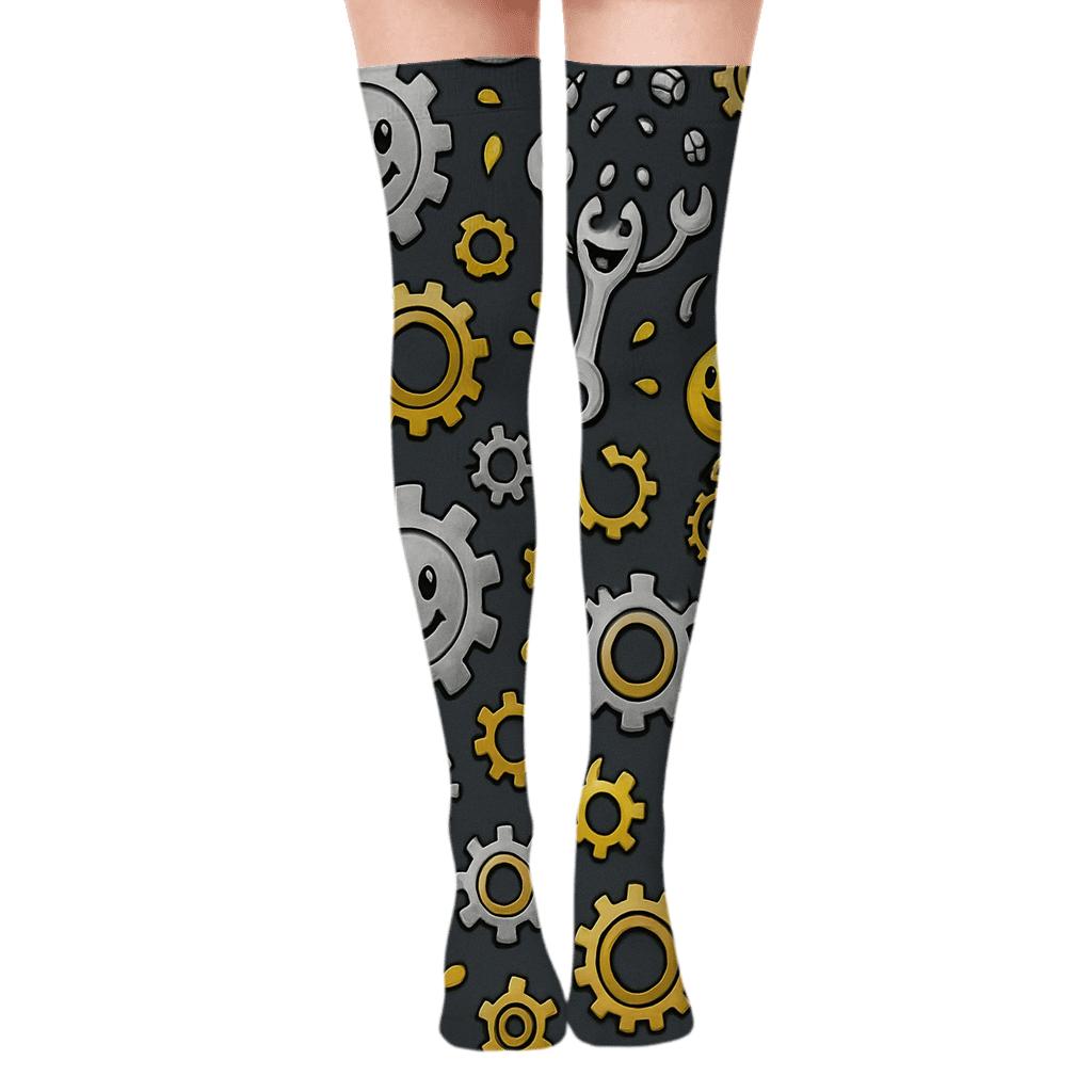 Gear Circus With Chrome Mechanic Whimsy trendy patterned over-the-knee socks