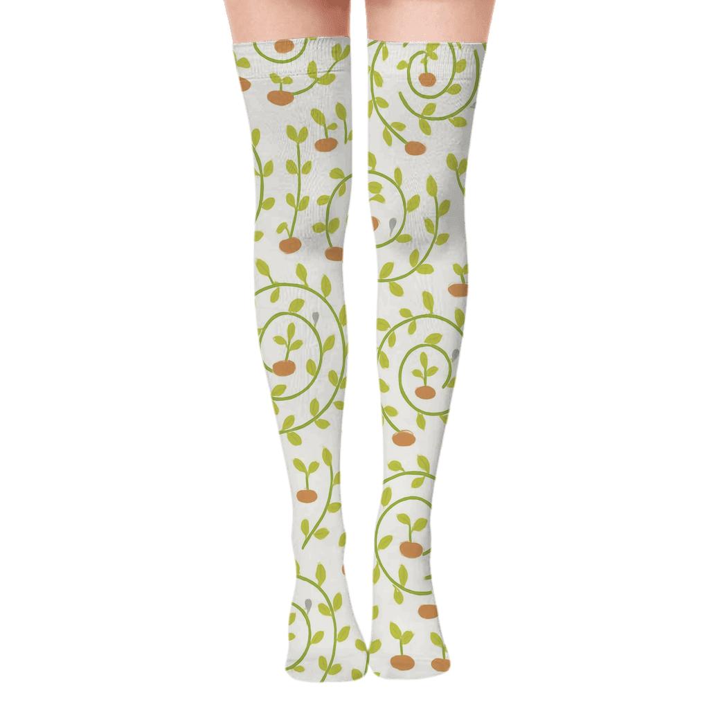 Seedling Spiral Pattern Gardener Edition unique graphic over-the-knee socks
