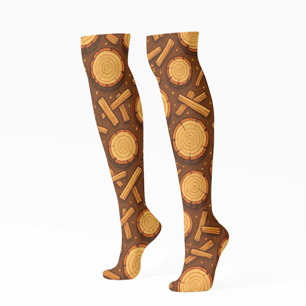 Log Mosaic With Fireplace Glow Accents comfortable cotton knee-high socks