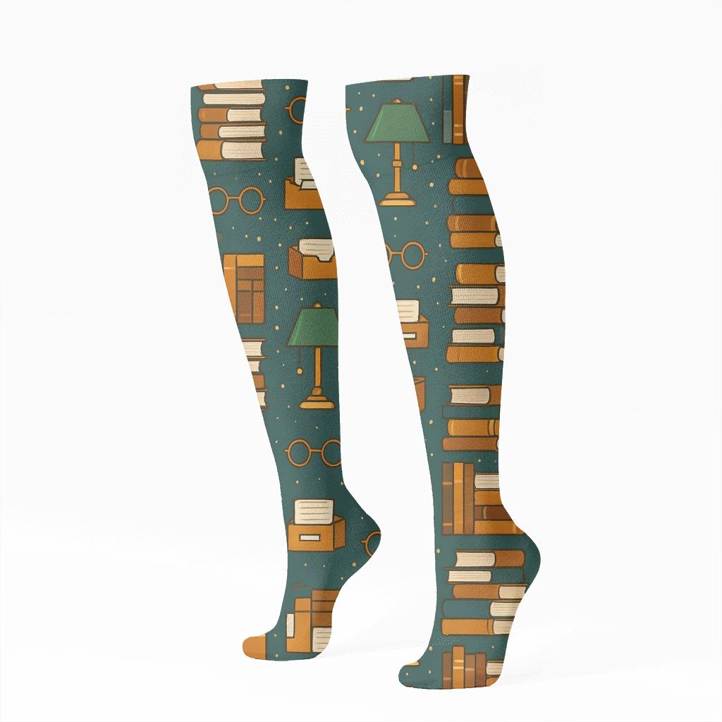 Librarian Celestial Stacks Pattern soft everyday knee-high socks