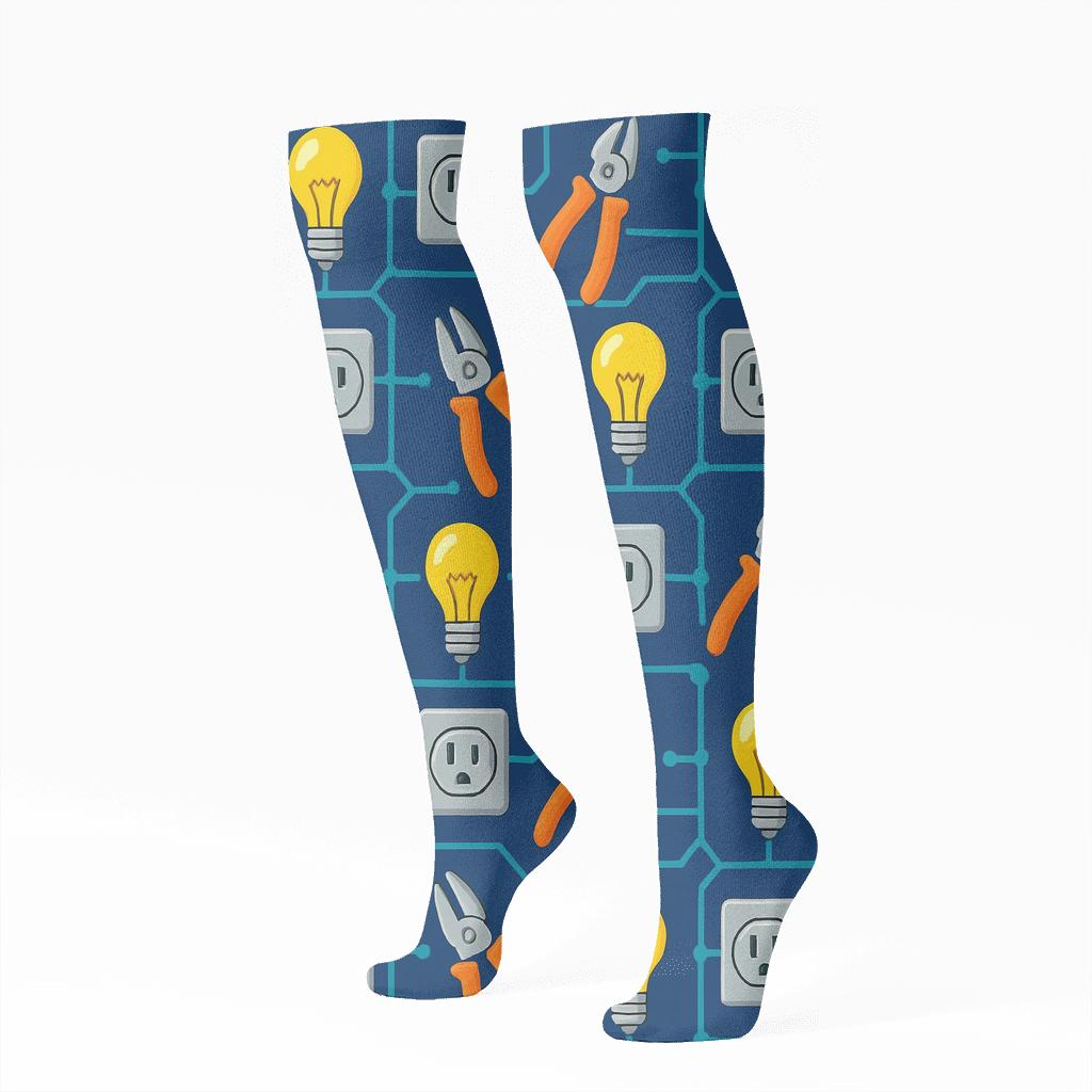 Electrician Circuit Constellation Grid stylish athletic knee-high socks