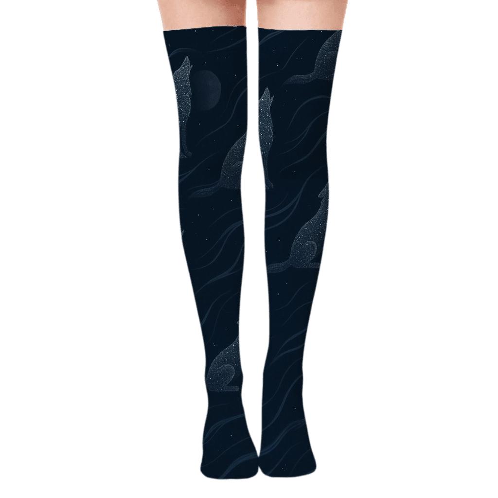 Gray Wolf Constellation Tundra Pattern premium cozy over-the-knee socks