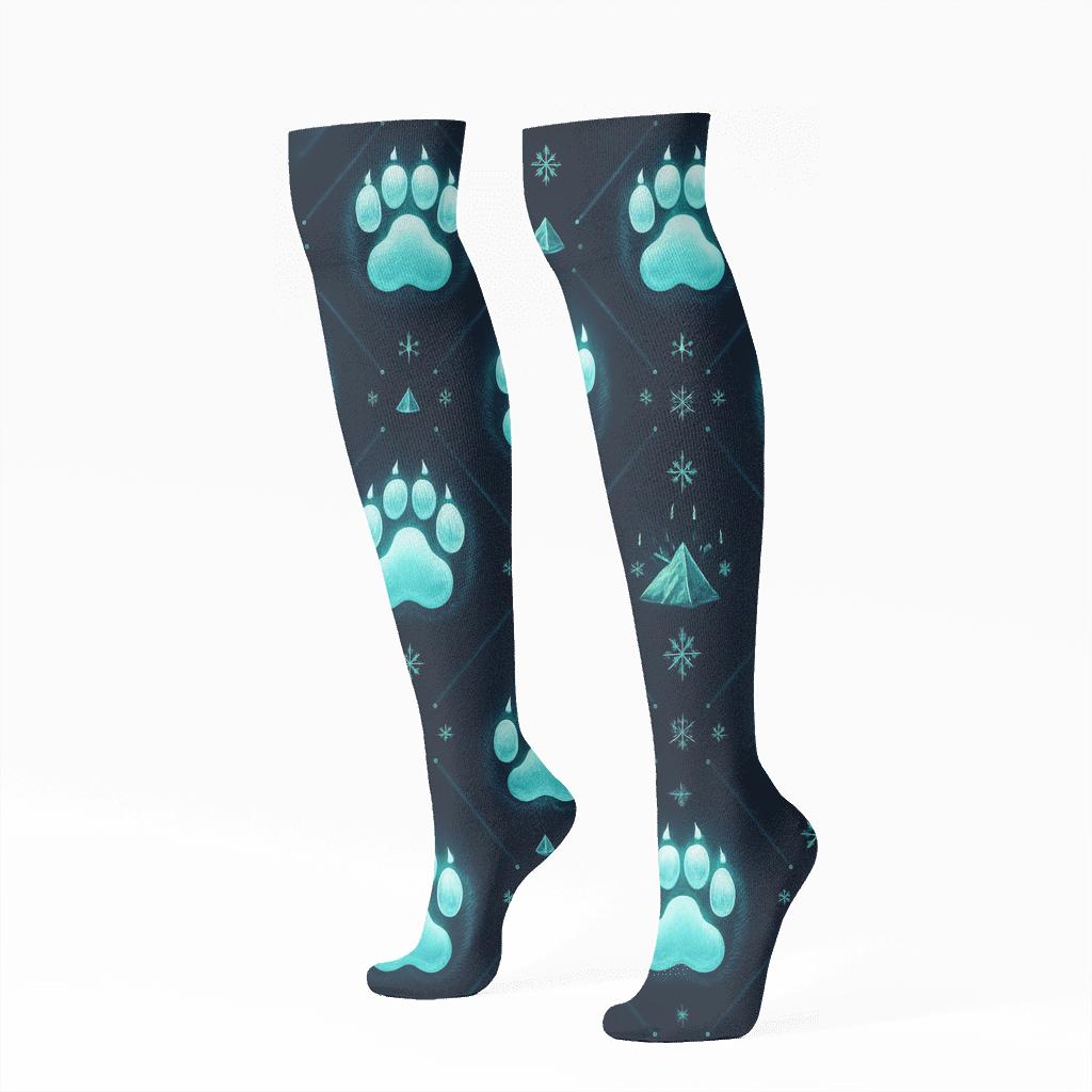 Aurora Drift Polar-Bear Paw Lattice premium sports knee-high socks