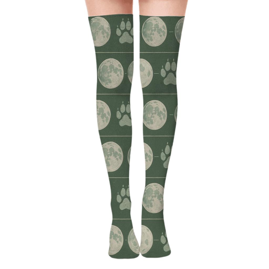 Lunar Ridge Pattern With Gray Wolf Echoes premium cozy over-the-knee socks