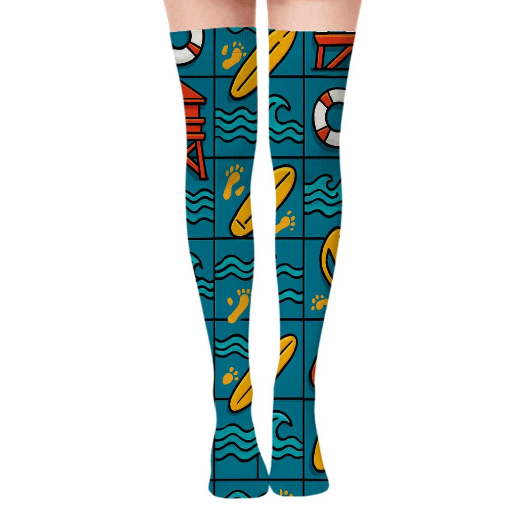Tidal Grid Lifeguard Pattern personalized over-the-knee socks