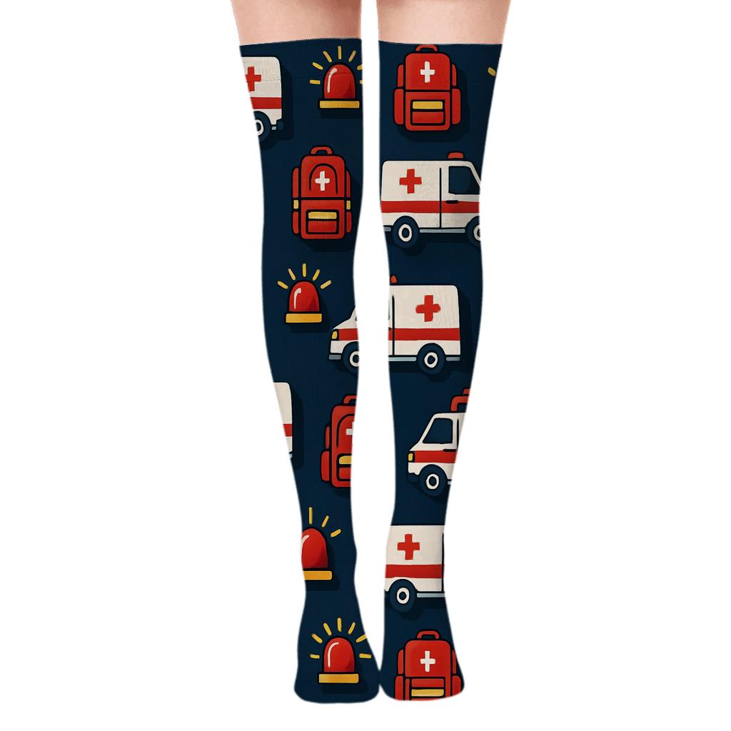 Night Shift Response With Paramedic Icons soft everyday over-the-knee socks
