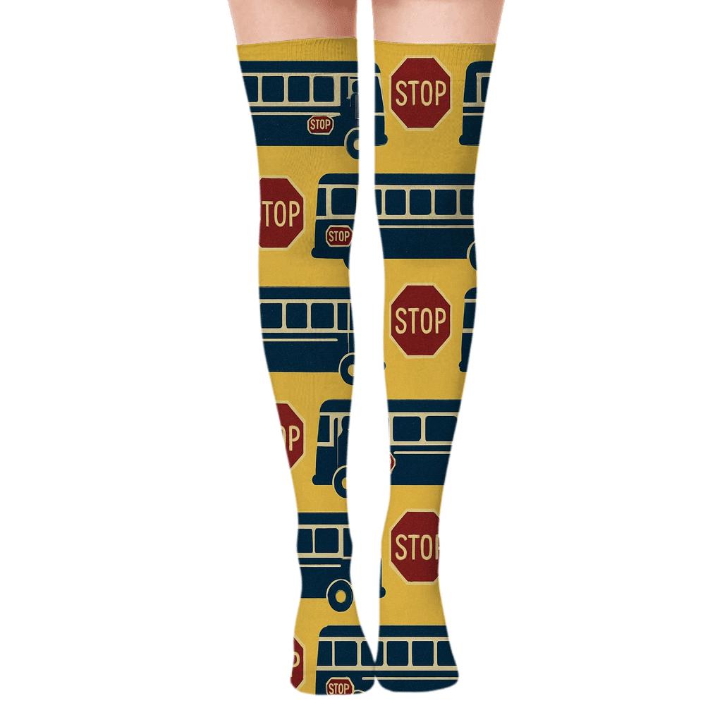 Night Route Parade Retro Pattern Bus Driver personalized over-the-knee socks
