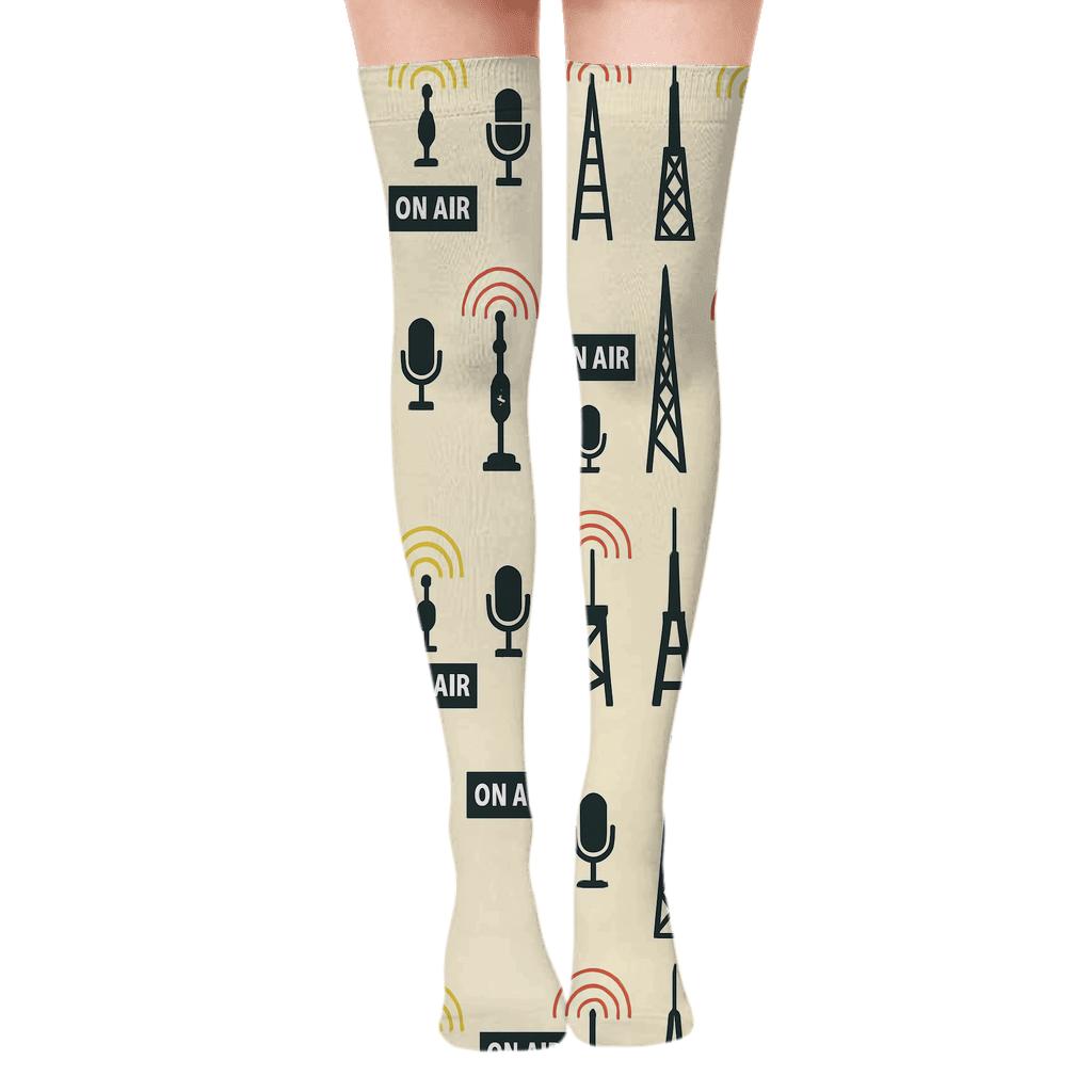 Signal Skyline With Radio Host Icons soft everyday over-the-knee socks