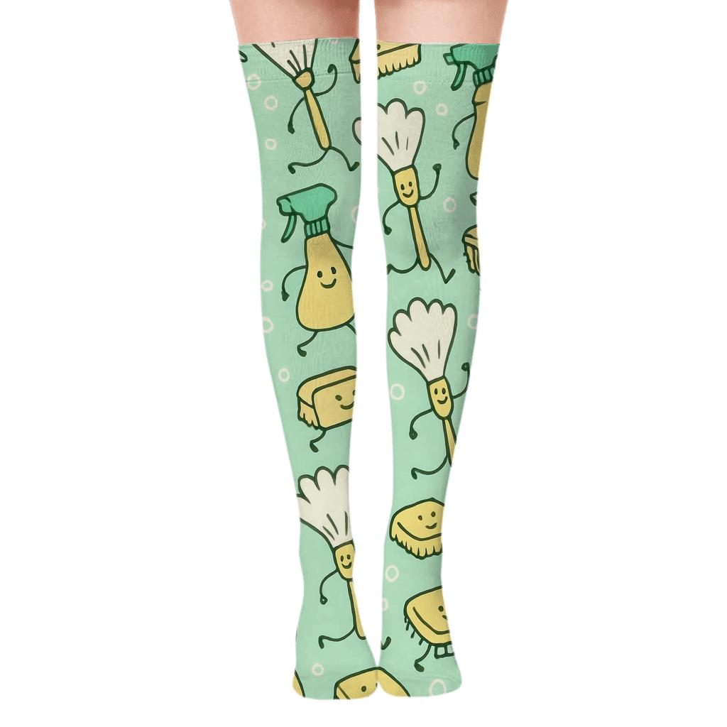 Housekeeper Bubble Parade Seamless Pattern custom over-the-knee socks