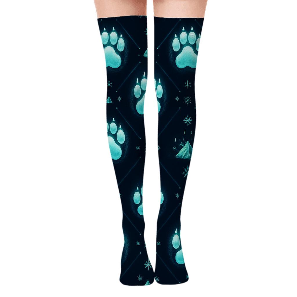 Aurora Drift Polar-Bear Paw Lattice soft everyday over-the-knee socks